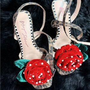 Betsey Johnson Red and Green Floral Heels